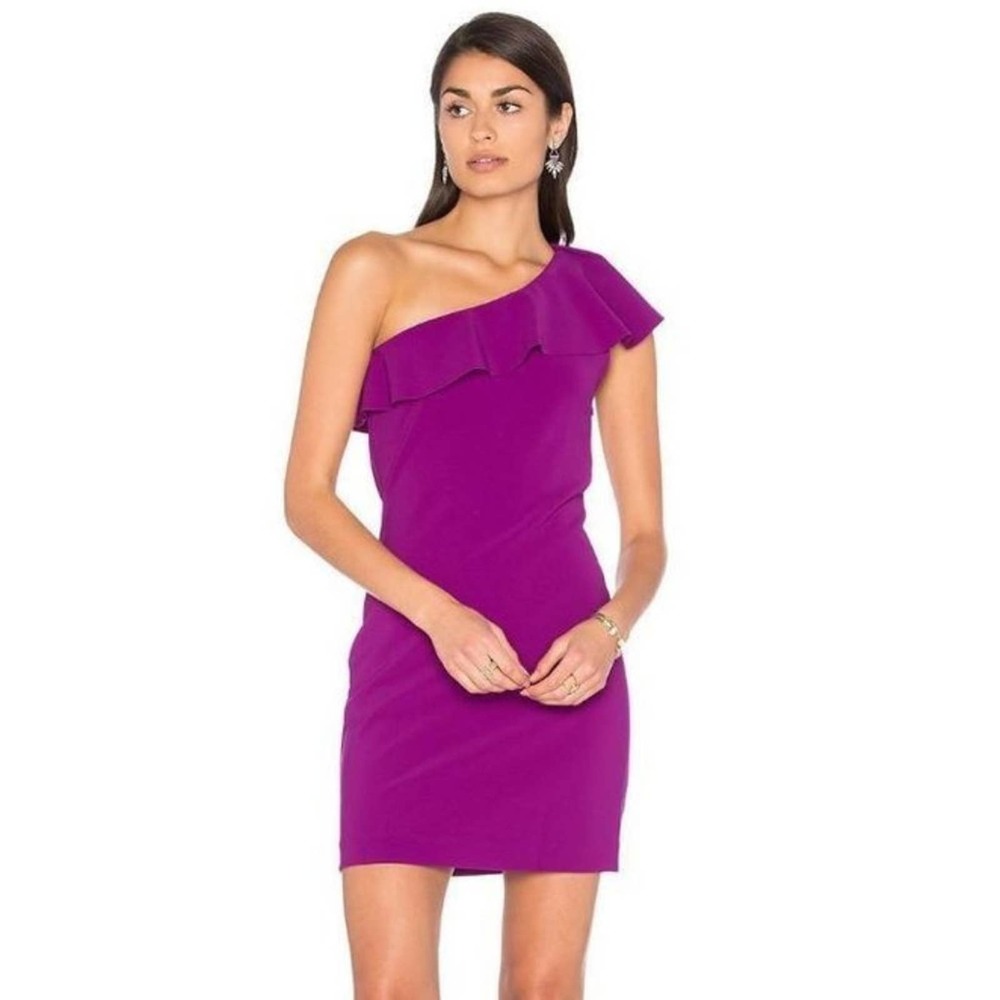 Parker NYC Shoulder Ruffle Cocktail Dress